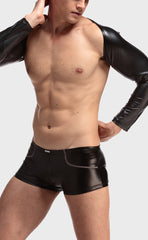 Men's Long Sleeve Faux Leather Top Vest