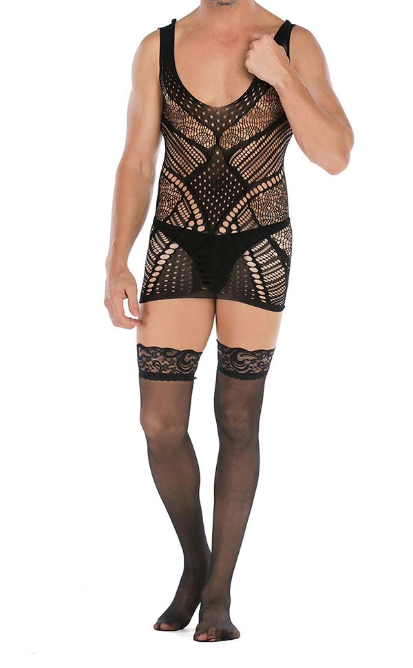 Men’s Bodystocking Mini V-Neck Lace Dress Men’s Bodystocking Mini V-Neck Lace Dress