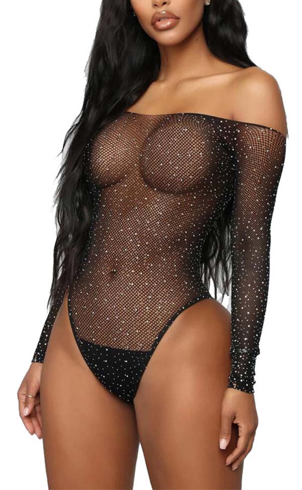Shiny Diamond Mesh Strapless Bodysuit Shiny Diamond Mesh Strapless Bodysuit