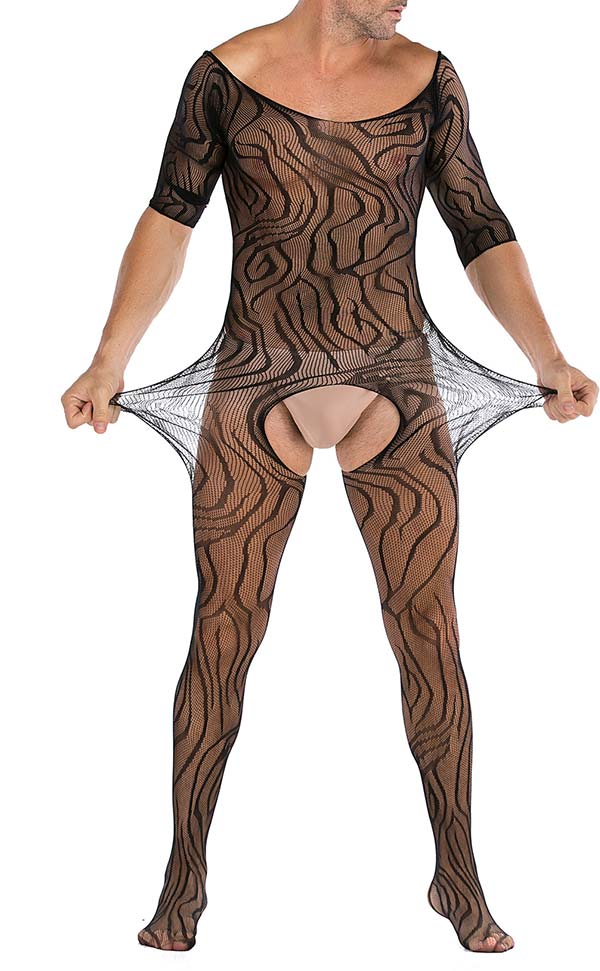 Men's Mesh Pattern Bodystocking Open Crotch Men's Mesh Pattern Bodystocking Open Crotch