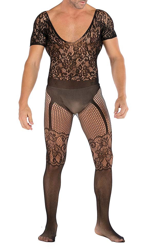 Men’s Fishnet Floral Pattern Backless Bodystocking Men’s Fishnet Floral Pattern Backless Bodystocking