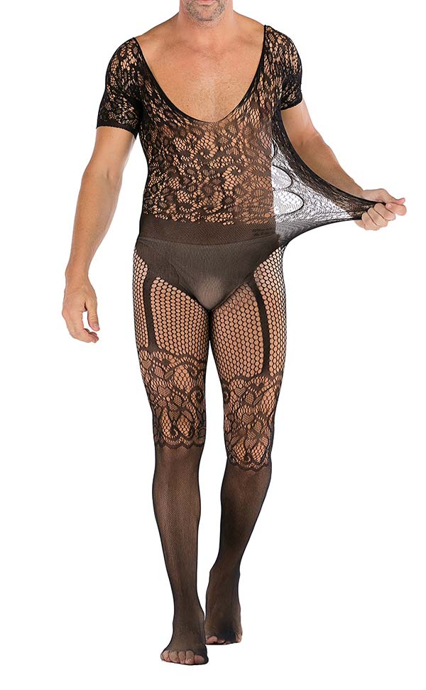 Men’s Fishnet Floral Pattern Backless Bodystocking Men’s Fishnet Floral Pattern Backless Bodystocking