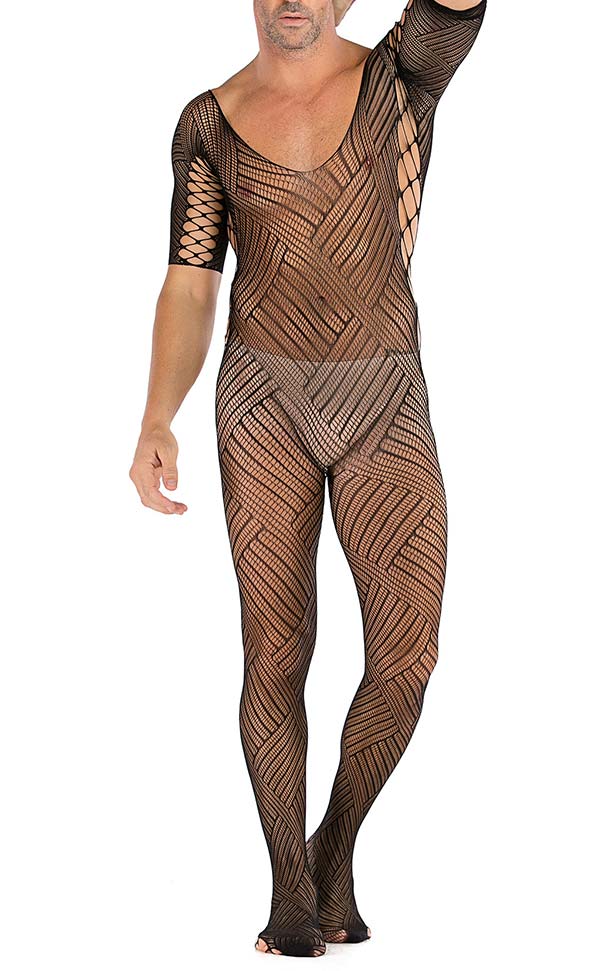 Men’s Sexy Mesh Short Sleeve Striped Body Stocking Men’s Sexy Mesh Short Sleeve Striped Body Stocking