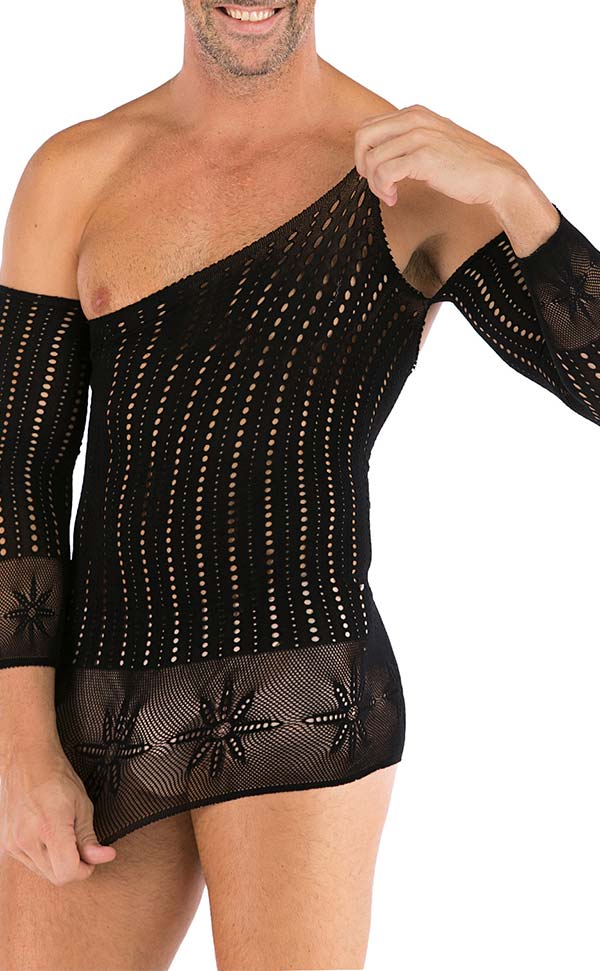 Men’s Lace Mesh Off Shoulder Mini Dress Men’s Lace Mesh Off Shoulder Mini Dress