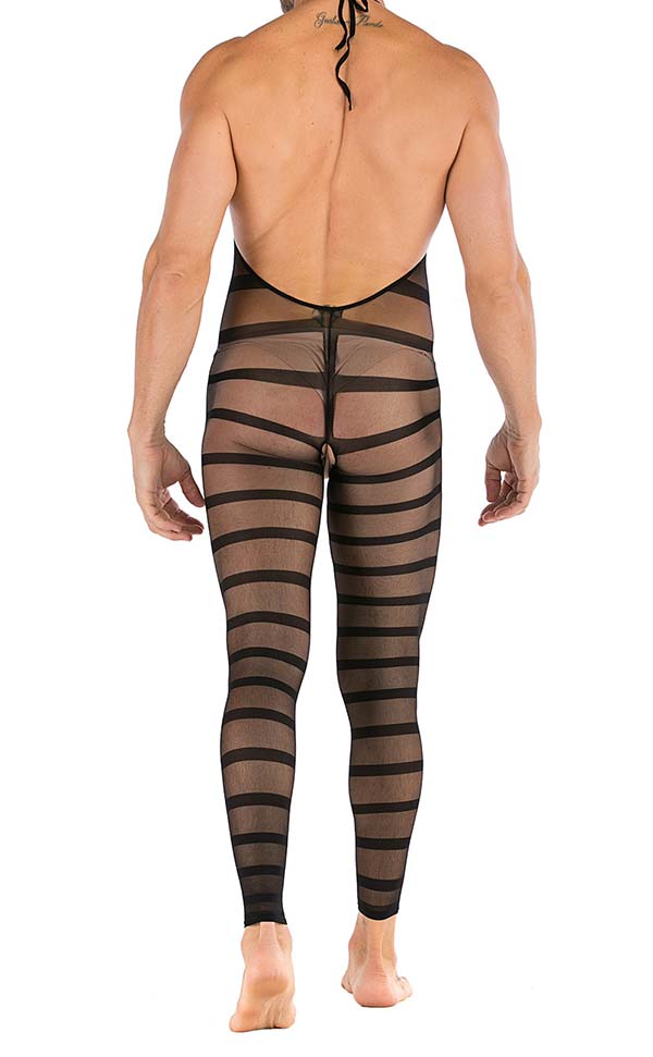 Men’s Halter Neck Striped Bodystocking Open Crotch Men’s Halter Neck Striped Bodystocking Open Crotch