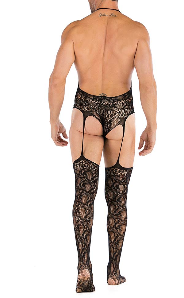 Men’s Mesh Lace Halter Neck Suspender Bodystocking Men’s Mesh Lace Halter Neck Suspender Bodystocking