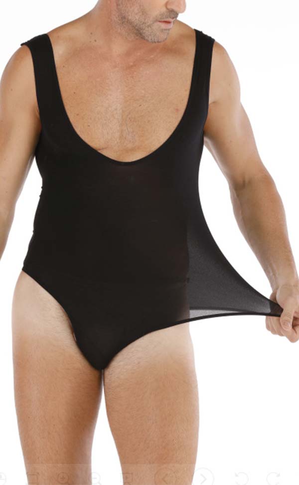 Men’s Black Semi Sheer Sleeveless Bodysuit Men’s Black Semi Sheer Sleeveless Bodysuit