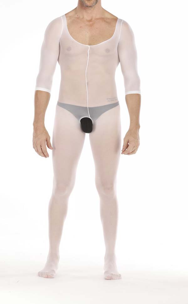 Men's White Scoop Neck Bodystocking Open Crotch Men's White Scoop Neck Bodystocking Open Crotch