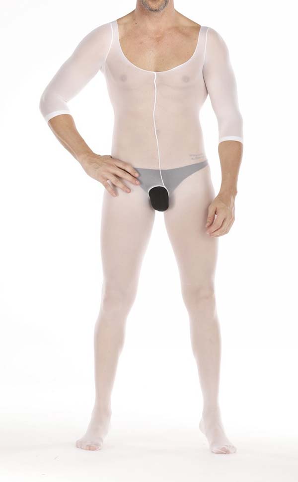 Men's White Scoop Neck Bodystocking Open Crotch Men's White Scoop Neck Bodystocking Open Crotch