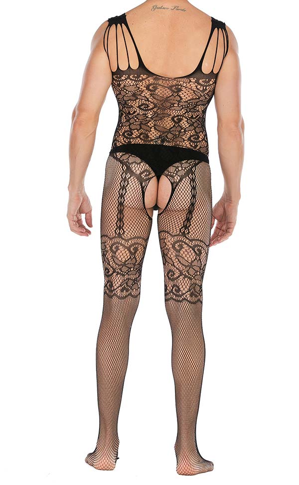Men's Fishnet Fancy Sling Bodystocking Open Crotch Men's Fishnet Fancy Sling Bodystocking Open Crotch