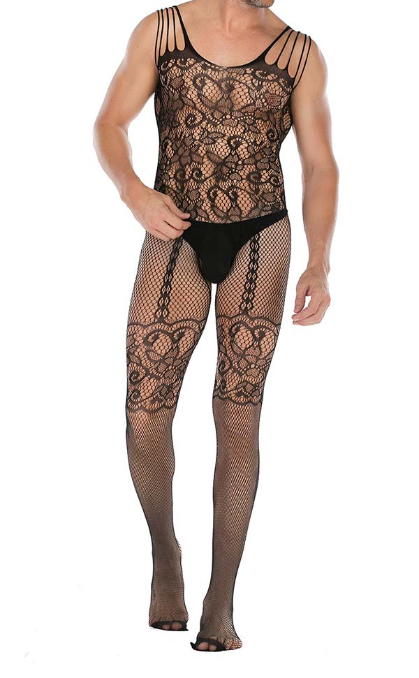 Men's Fishnet Fancy Sling Bodystocking Open Crotch Men's Fishnet Fancy Sling Bodystocking Open Crotch