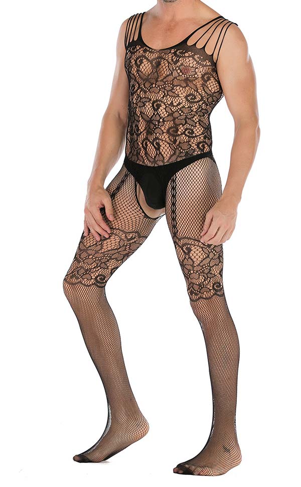 Men's Fishnet Fancy Sling Bodystocking Open Crotch Men's Fishnet Fancy Sling Bodystocking Open Crotch