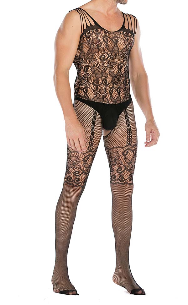 Men's Fishnet Fancy Sling Bodystocking Open Crotch Men's Fishnet Fancy Sling Bodystocking Open Crotch