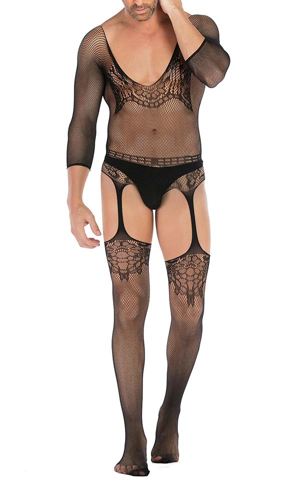 Men's Lace Mesh Scoop Neck Suspender Bodystocking Men's Lace Mesh Scoop Neck Suspender Bodystocking