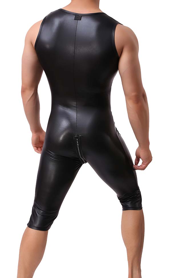 Men's Faux Leather Leotard Diamond Zip Men's Faux Leather Leotard Diamond Zip