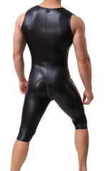 Men's Faux Leather Leotard Diamond Zip
