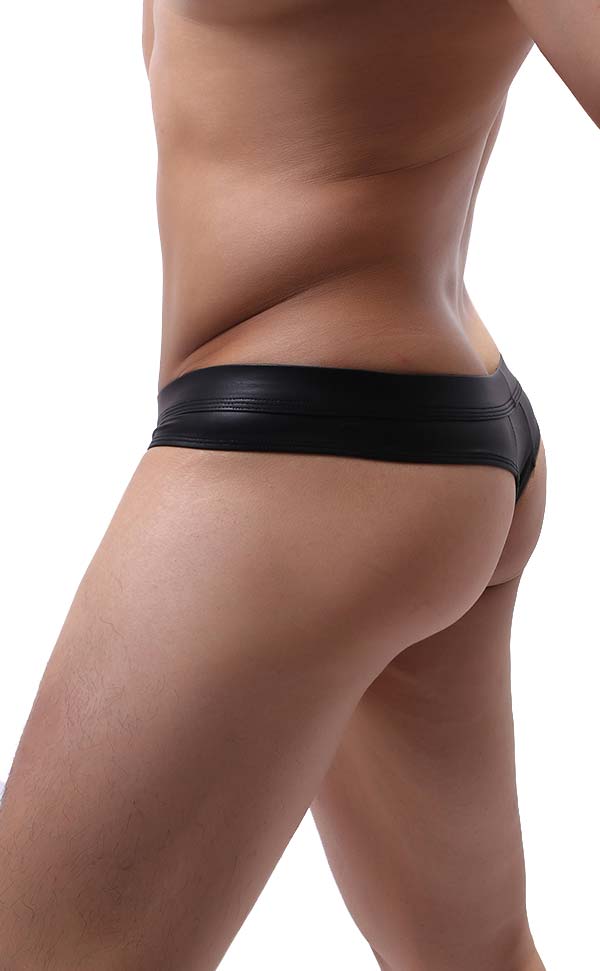 Men's Faux Leather Wide Waistband Thongs Men's Faux Leather Wide Waistband Thongs