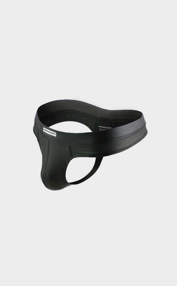 Men's Faux Leather Wide Waistband Thongs Men's Faux Leather Wide Waistband Thongs