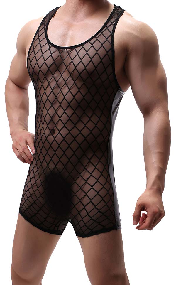 Men’s Diamond Mesh Boxer Bodysuit Men’s Diamond Mesh Boxer Bodysuit