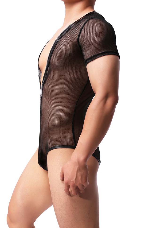 Men’s Mesh Deep V Neck Bodysuit Men’s Mesh Deep V Neck Bodysuit