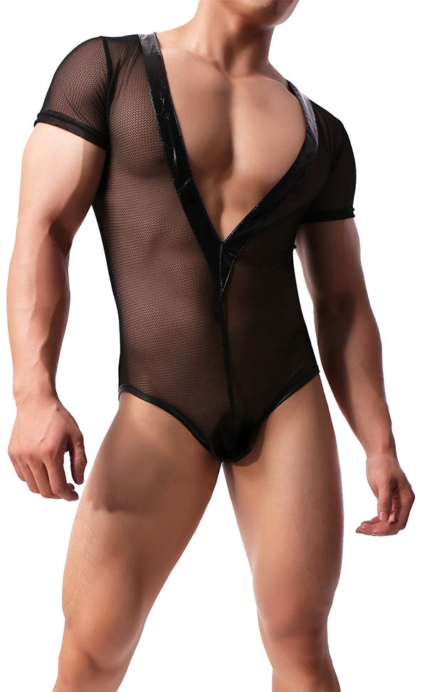 Men’s Mesh Deep V Neck Bodysuit Men’s Mesh Deep V Neck Bodysuit