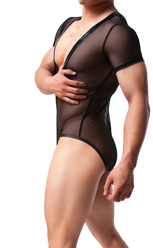 Men’s Mesh Deep V Neck Bodysuit Men’s Mesh Deep V Neck Bodysuit