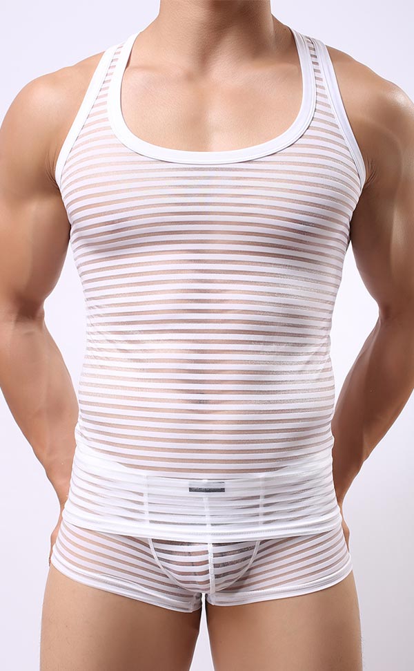 Men's Mesh Stripe Tank Top and Trunk Men's Mesh Stripe Tank Top and Trunk