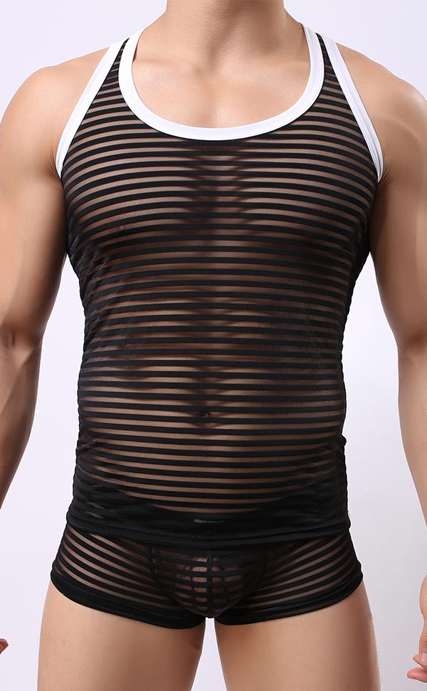 Men's Mesh Stripe Tank Top and Trunk Men's Mesh Stripe Tank Top and Trunk