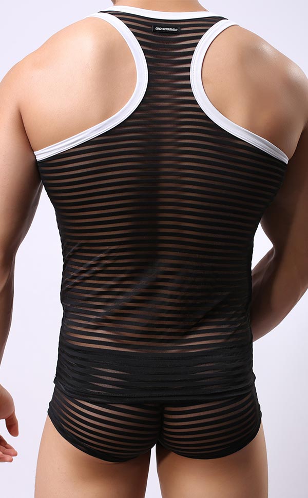 Men's Mesh Stripe Tank Top and Trunk Men's Mesh Stripe Tank Top and Trunk