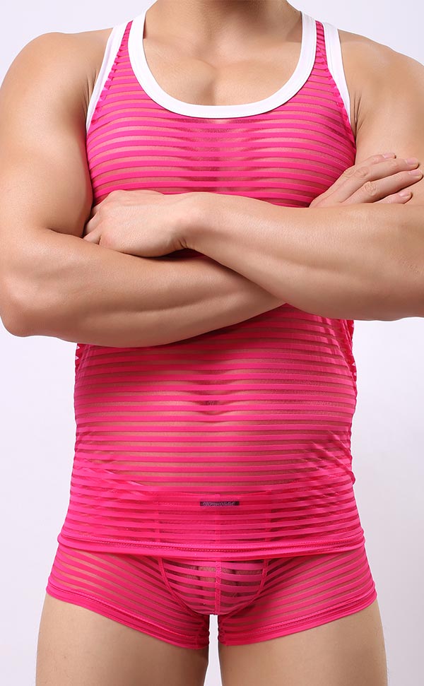 Men's Mesh Stripe Tank Top and Trunk Men's Mesh Stripe Tank Top and Trunk