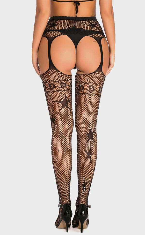 Lacey Rhinestone Fishnet Suspender Tights Lacey Rhinestone Fishnet Suspender Tights