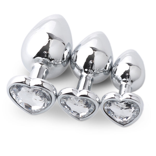 Jeweled Heart Stainless Steel Butt Plug for Beginners, 3 Butt Plug Set Jeweled Heart Stainless Steel Butt Plug for Beginners, 3 Butt Plug Set