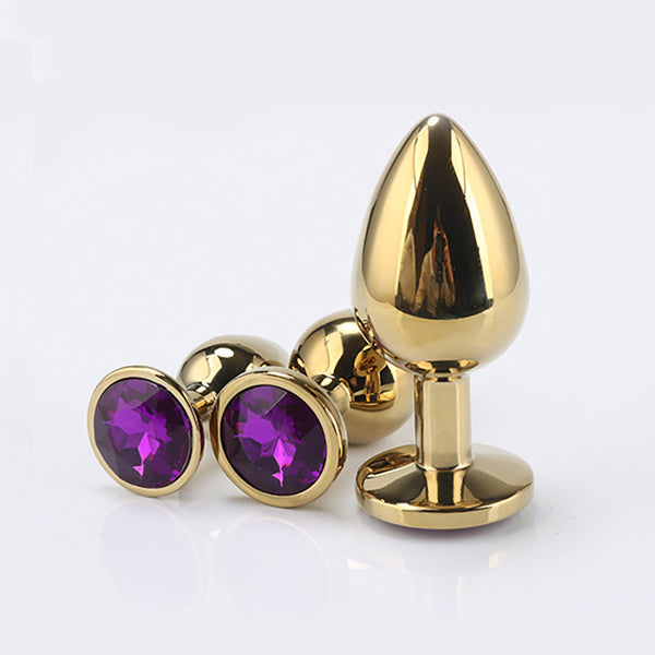 Gold Metal Jewelled Butt Plug for Beginners, 3 Butt Plug Set Gold Metal Jewelled Butt Plug for Beginners, 3 Butt Plug Set