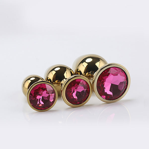 Gold Metal Jewelled Butt Plug for Beginners, 3 Butt Plug Set Gold Metal Jewelled Butt Plug for Beginners, 3 Butt Plug Set