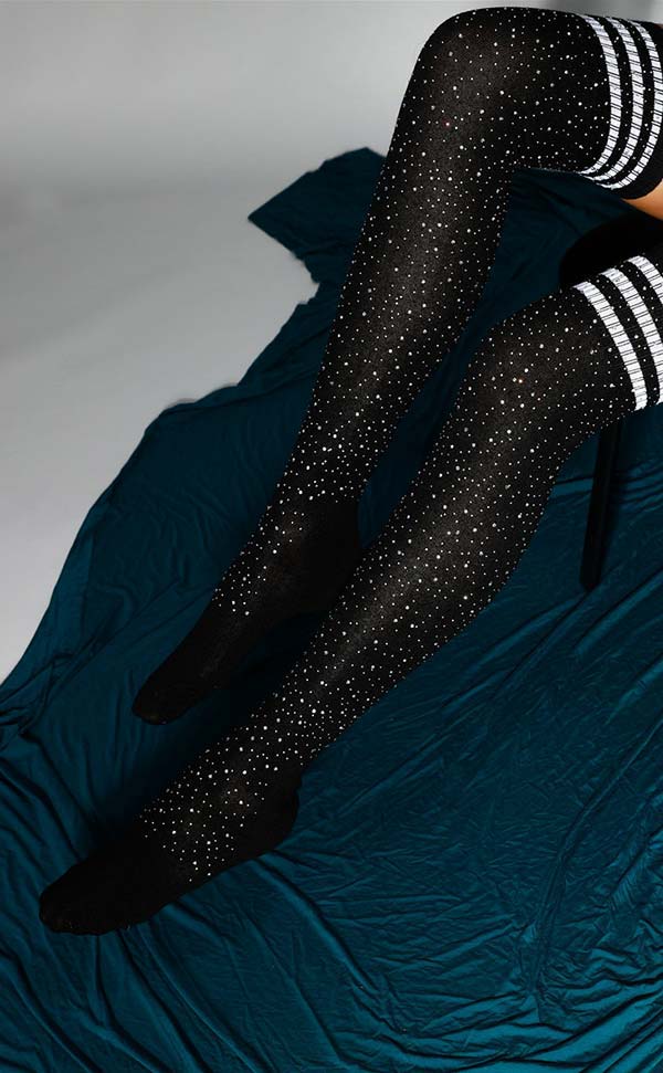 Rhinestone White Stripe Over Knee Socks Rhinestone White Stripe Over Knee Socks