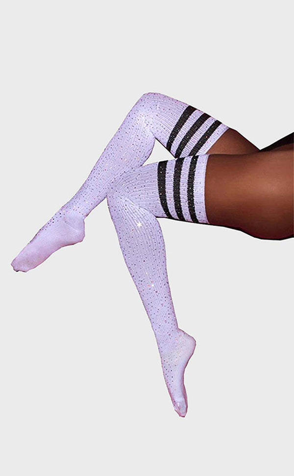 Rhinestone Striped Over Knee Socks Rhinestone Striped Over Knee Socks