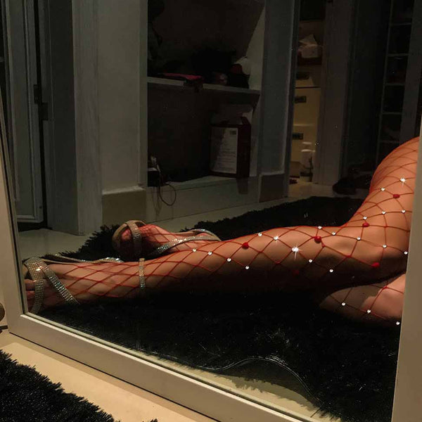 Fence Net Red Heart Rhinestone Pantyhose Fence Net Red Heart Rhinestone Pantyhose