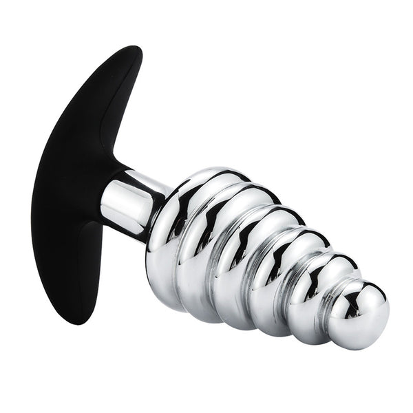 Spiral Metal Butt Plug with Silicone Anchor Base Spiral Metal Butt Plug with Silicone Anchor Base