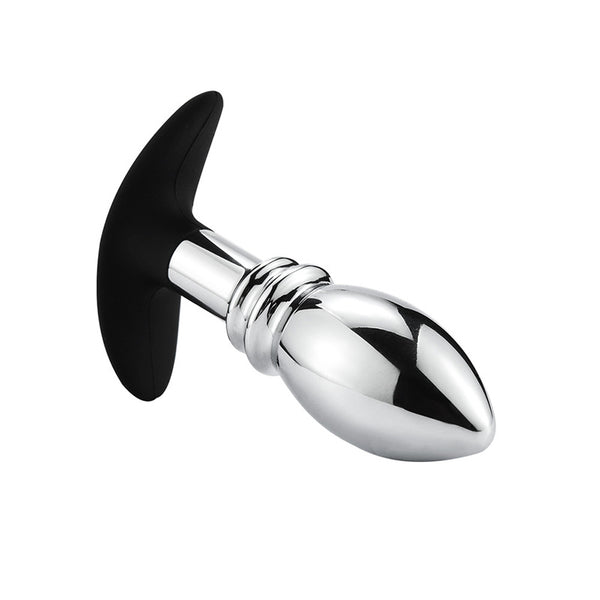 Bulb-Shaped Metal Butt Plug with Silicone Anchor Base Bulb-Shaped Metal Butt Plug with Silicone Anchor Base