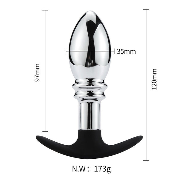 Bulb-Shaped Metal Butt Plug with Silicone Anchor Base Bulb-Shaped Metal Butt Plug with Silicone Anchor Base