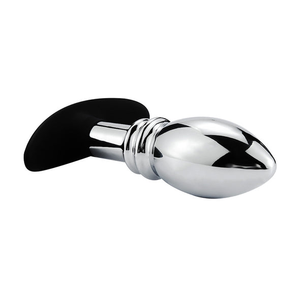 Bulb-Shaped Metal Butt Plug with Silicone Anchor Base Bulb-Shaped Metal Butt Plug with Silicone Anchor Base