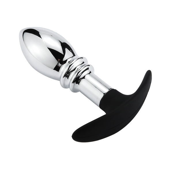 Bulb-Shaped Metal Butt Plug with Silicone Anchor Base Bulb-Shaped Metal Butt Plug with Silicone Anchor Base