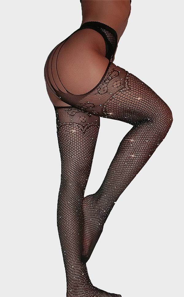 Lace and Net Crystal Suspender Tights Lace and Net Crystal Suspender Tights