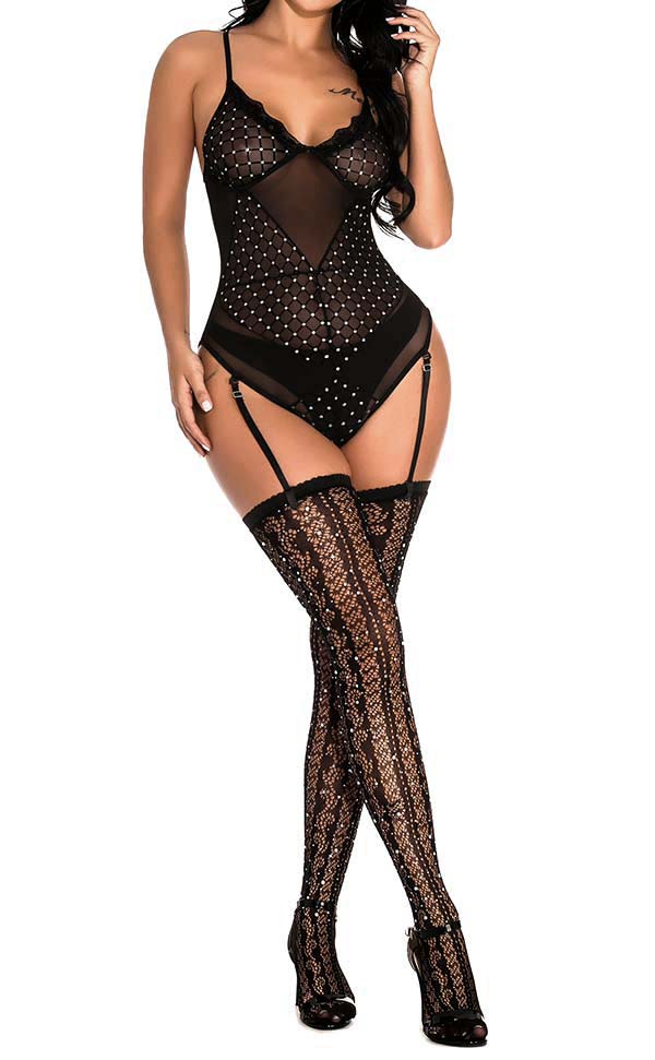 Rhinestone Sling Fishnet Bodysuit Sets Rhinestone Sling Fishnet Bodysuit Sets
