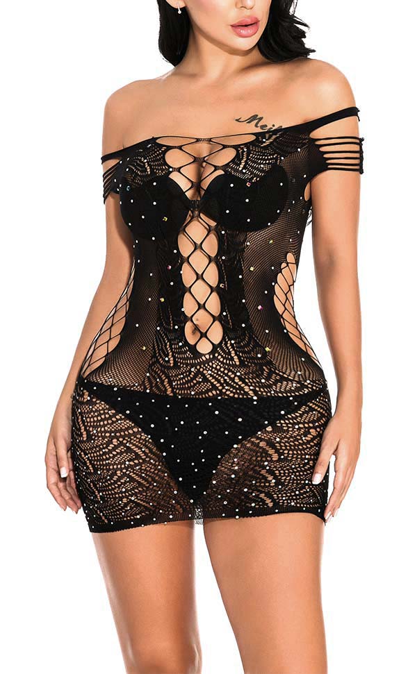 Criss-Cross Rhinestone Mini Dress Criss-Cross Rhinestone Mini Dress