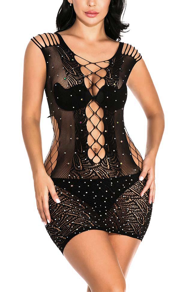 Criss-Cross Rhinestone Mini Dress Criss-Cross Rhinestone Mini Dress