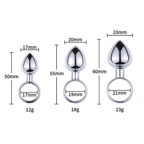Metal Butt Plug with Finger Loop, 3 Piece Set Metal Butt Plug with Finger Loop, 3 Piece Set