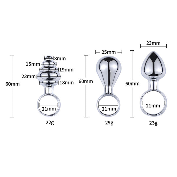 3 Piece Set Metal Butt Plug with Finger Loop 3 Piece Set Metal Butt Plug with Finger Loop