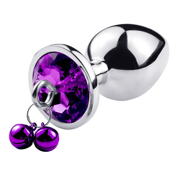 Random Jewel Color Metal Butt Plug with Bell Random Jewel Color Metal Butt Plug with Bell