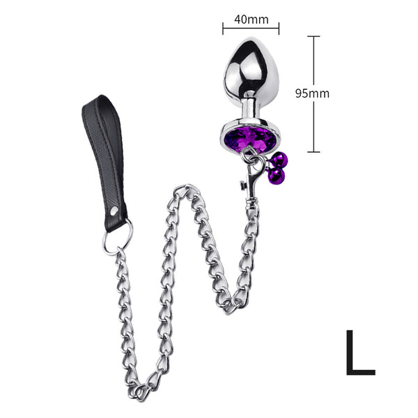 Random Jewel Color Butt Plug with Bell and Chain Random Jewel Color Butt Plug with Bell and Chain